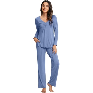 image:imageWiWi Viscose from Bamboo Pajama Sets for Women Super Soft Pjs Short Sleeve with Pants Cooling Sleepwear Loungewear SXXLBfog Blue