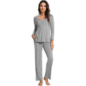 image:imageWiWi Viscose from Bamboo Pajama Sets for Women Super Soft Pjs Short Sleeve with Pants Cooling Sleepwear Loungewear SXXLBheather Grey