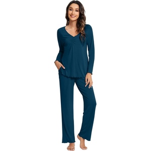 image:imageWiWi Viscose from Bamboo Pajama Sets for Women Super Soft Pjs Short Sleeve with Pants Cooling Sleepwear Loungewear SXXLBink Blue
