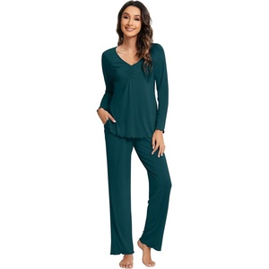 image:imageWiWi Viscose from Bamboo Pajama Sets for Women Super Soft Pjs Short Sleeve with Pants Cooling Sleepwear Loungewear SXXLBpeacock Green
