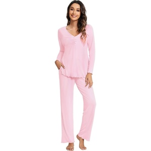 image:imageWiWi Viscose from Bamboo Pajama Sets for Women Super Soft Pjs Short Sleeve with Pants Cooling Sleepwear Loungewear SXXLBpink