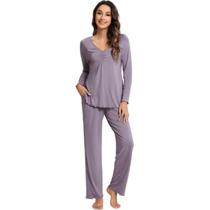 image:imageWiWi Viscose from Bamboo Pajama Sets for Women Super Soft Pjs Short Sleeve with Pants Cooling Sleepwear Loungewear SXXLBviolet
