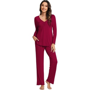 image:imageWiWi Viscose from Bamboo Pajama Sets for Women Super Soft Pjs Short Sleeve with Pants Cooling Sleepwear Loungewear SXXLBwine