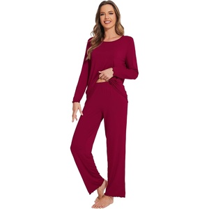 image:imageWiWi Viscose from Bamboo Pajama Sets for Women Super Soft Pjs Short Sleeve with Pants Cooling Sleepwear Loungewear SXXLCwine