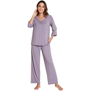 image:imageWiWi Viscose from Bamboo Pajama Sets for Women Super Soft Pjs Short Sleeve with Pants Cooling Sleepwear Loungewear SXXLDviolet
