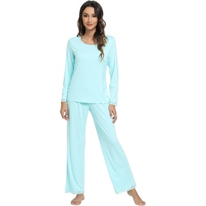 image:imageWiWi Viscose from Bamboo Pajamas Sets for Women Soft Long Sleeve Sleepwear and Pants Pjs Lounge Set Loungewear SXXLAqua