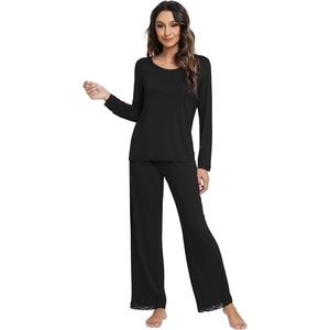 image:imageWiWi Viscose from Bamboo Pajamas Sets for Women Soft Long Sleeve Sleepwear and Pants Pjs Lounge Set Loungewear SXXLBlack