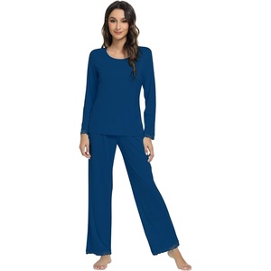 image:imageWiWi Viscose from Bamboo Pajamas Sets for Women Soft Long Sleeve Sleepwear and Pants Pjs Lounge Set Loungewear SXXLInk Blue