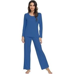 image:imageWiWi Viscose from Bamboo Pajamas Sets for Women Soft Long Sleeve Sleepwear and Pants Pjs Lounge Set Loungewear SXXLPrussian Blue
