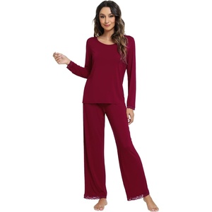 image:imageWiWi Viscose from Bamboo Pajamas Sets for Women Soft Long Sleeve Sleepwear and Pants Pjs Lounge Set Loungewear SXXLWine