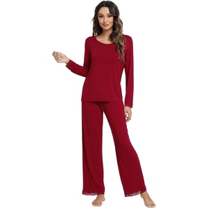 image:imageWiWi Viscose from Bamboo Pajamas Sets for Women Soft Long Sleeve Sleepwear and Pants Pjs Lounge Set Loungewear SXXLWine Red