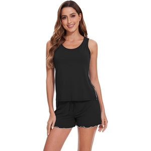 image:imageWiWi Viscose from Bamboo Pajamas for Women Tank Top and Shorts Pajama Set Soft Sleepwear SXXLAblack
