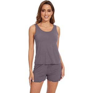 image:imageWiWi Viscose from Bamboo Pajamas for Women Tank Top and Shorts Pajama Set Soft Sleepwear SXXLAdark Grey
