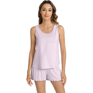 image:imageWiWi Viscose from Bamboo Pajamas for Women Tank Top and Shorts Pajama Set Soft Sleepwear SXXLApale Lilac