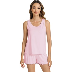 image:imageWiWi Viscose from Bamboo Pajamas for Women Tank Top and Shorts Pajama Set Soft Sleepwear SXXLApink