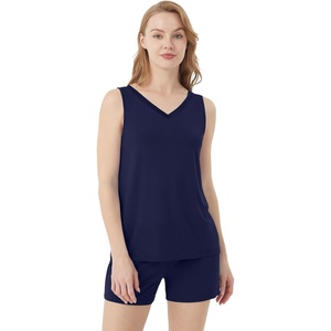 image:imageWiWi Viscose from Bamboo Pajamas for Women Tank Top and Shorts Pajama Set Soft Sleepwear SXXLBnavy