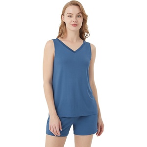 image:imageWiWi Viscose from Bamboo Pajamas for Women Tank Top and Shorts Pajama Set Soft Sleepwear SXXLBprussian Blue