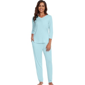 image:imageWiWi Viscose from Bamboo Womens Cute Pajamas Set 34 Sleeve Vneck Sets Moisture Pjs SXXLAqua