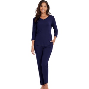 image:imageWiWi Viscose from Bamboo Womens Cute Pajamas Set 34 Sleeve Vneck Sets Moisture Pjs SXXLNavy