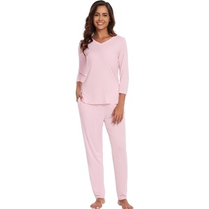 image:imageWiWi Viscose from Bamboo Womens Cute Pajamas Set 34 Sleeve Vneck Sets Moisture Pjs SXXLPink