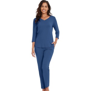 image:imageWiWi Viscose from Bamboo Womens Cute Pajamas Set 34 Sleeve Vneck Sets Moisture Pjs SXXLPrussian Blue