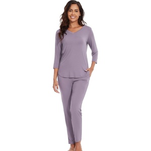 image:imageWiWi Viscose from Bamboo Womens Cute Pajamas Set 34 Sleeve Vneck Sets Moisture Pjs SXXLViolet