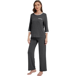 image:imageWiWi Viscose from Bamboo Womens Pajamas Set Super Soft 34 Sleeve Tops and Pants Sleepwear Cooling Pjs with Pockets SXXLCharcoal