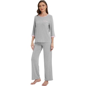 image:imageWiWi Viscose from Bamboo Womens Pajamas Set Super Soft 34 Sleeve Tops and Pants Sleepwear Cooling Pjs with Pockets SXXLLight Heather Grey