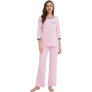 image:imageWiWi Viscose from Bamboo Womens Pajamas Set Super Soft 34 Sleeve Tops and Pants Sleepwear Cooling Pjs with Pockets SXXLPink