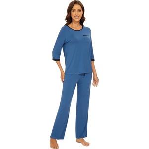 image:imageWiWi Viscose from Bamboo Womens Pajamas Set Super Soft 34 Sleeve Tops and Pants Sleepwear Cooling Pjs with Pockets SXXLPrussian Blue
