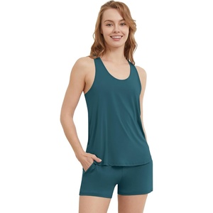 image:imageWiWi Women Cami Pajama Set Bamboo Viscose 2 Piece Soft Sleepwear Ribbed Racerback Top Sexy Split Shorts Cooling Pjs SXXLDeep Teal