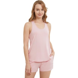 image:imageWiWi Women Cami Pajama Set Bamboo Viscose 2 Piece Soft Sleepwear Ribbed Racerback Top Sexy Split Shorts Cooling Pjs SXXLLotus Pink