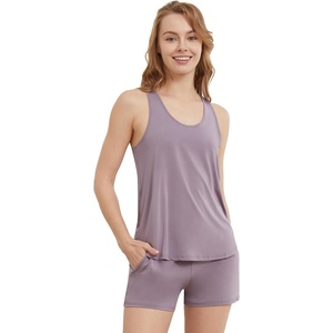 image:imageWiWi Women Cami Pajama Set Bamboo Viscose 2 Piece Soft Sleepwear Ribbed Racerback Top Sexy Split Shorts Cooling Pjs SXXLViolet