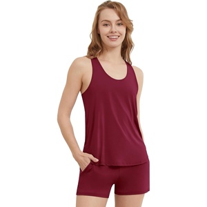 image:imageWiWi Women Cami Pajama Set Bamboo Viscose 2 Piece Soft Sleepwear Ribbed Racerback Top Sexy Split Shorts Cooling Pjs SXXLWine Red