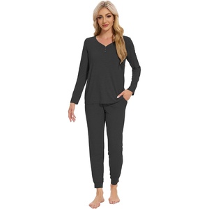 image:imageWiWi Womens 2 Piece Bamboo from Viscose Pajama Set Long Sleeve Top Jogger Pants Loungewear Pjs Sets SXXLCharcoal Heather