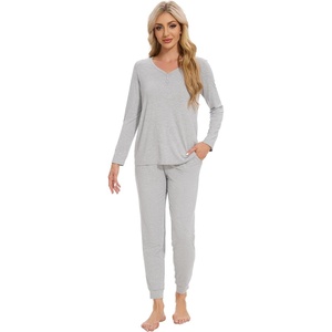 image:imageWiWi Womens 2 Piece Bamboo from Viscose Pajama Set Long Sleeve Top Jogger Pants Loungewear Pjs Sets SXXLLight Heather Grey