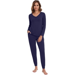 image:imageWiWi Womens 2 Piece Bamboo from Viscose Pajama Set Long Sleeve Top Jogger Pants Loungewear Pjs Sets SXXLNavy