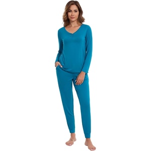 image:imageWiWi Womens 2 Piece Bamboo from Viscose Pajama Set Long Sleeve Top Jogger Pants Loungewear Pjs Sets SXXLTeal Blue