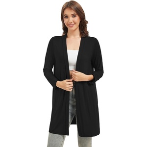image:imageWiWi Womens Cardigan Bamboo Viscose Open Front Sweater Lightweight Knit Long Duster Coat with Pockets SXXLBlack