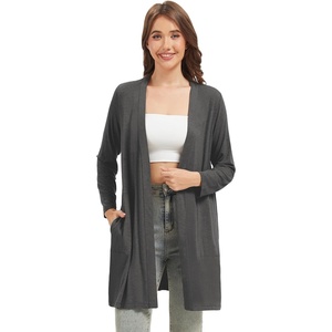 image:imageWiWi Womens Cardigan Bamboo Viscose Open Front Sweater Lightweight Knit Long Duster Coat with Pockets SXXLCharcoal Heather