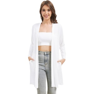 image:imageWiWi Womens Cardigan Bamboo Viscose Open Front Sweater Lightweight Knit Long Duster Coat with Pockets SXXLRaw White