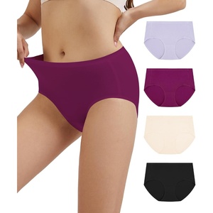 image:imageWiWi Womens Modal Briefs Mid Waist Brief Breathable Seamless Underwear Full Coverage Ladies Panties 4 Pack SXXLBlackBeigePurple RedPurple