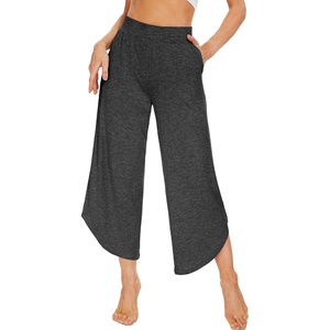 image:imageWiWi Womens Pajama Pants Viscose Bamboo Sleep Bottoms Super Soft Wide Leg Capri Pant Cooling Bottom with Pockets SXXLCharcoal Heather