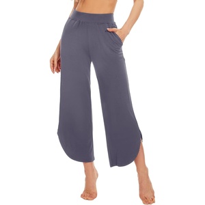 image:imageWiWi Womens Pajama Pants Viscose Bamboo Sleep Bottoms Super Soft Wide Leg Capri Pant Cooling Bottom with Pockets SXXLDark Grey