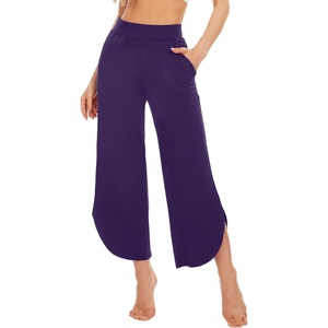 image:imageWiWi Womens Pajama Pants Viscose Bamboo Sleep Bottoms Super Soft Wide Leg Capri Pant Cooling Bottom with Pockets SXXLDark Purple