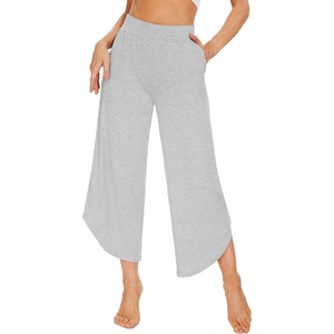 image:imageWiWi Womens Pajama Pants Viscose Bamboo Sleep Bottoms Super Soft Wide Leg Capri Pant Cooling Bottom with Pockets SXXLLight Heather Grey