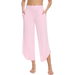 image:imageWiWi Womens Pajama Pants Viscose Bamboo Sleep Bottoms Super Soft Wide Leg Capri Pant Cooling Bottom with Pockets SXXLPink