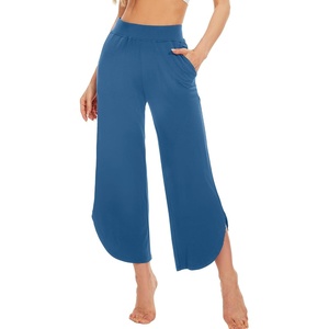 image:imageWiWi Womens Pajama Pants Viscose Bamboo Sleep Bottoms Super Soft Wide Leg Capri Pant Cooling Bottom with Pockets SXXLPrussian Blue