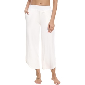 image:imageWiWi Womens Pajama Pants Viscose Bamboo Sleep Bottoms Super Soft Wide Leg Capri Pant Cooling Bottom with Pockets SXXLRaw White