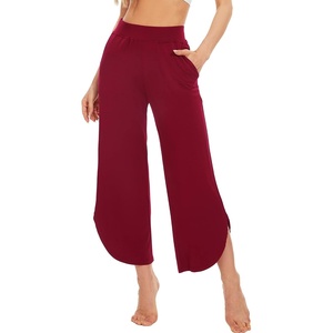 image:imageWiWi Womens Pajama Pants Viscose Bamboo Sleep Bottoms Super Soft Wide Leg Capri Pant Cooling Bottom with Pockets SXXLWine Red